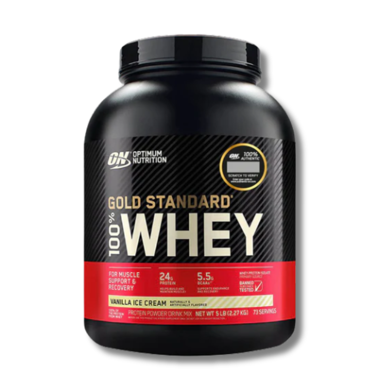 GOLD-STANDARD-5-lbs-vainilla.png GOLD STANDARD 100% Whey - 5 lbs / 73 servicios, vainilla ice cream - Imagen 1