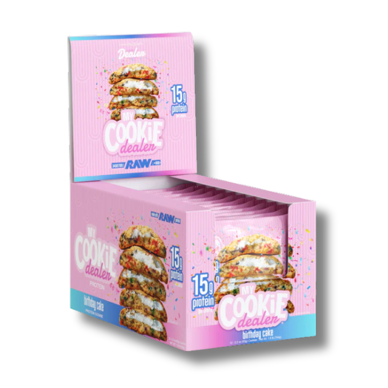 Galletas-RAW-birthday-cake-.png Galleta de Proteína MY COOKIE Dealer 15 grs - 12 unidades / 63 grs, birthday cake - Imagen 1