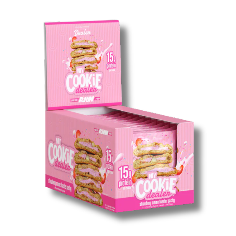 Galletas-RAW-strawberry.png Galleta de Proteína MY COOKIE Dealer 15 grs - 12 unidades / 63 grs, strawberry toaster pastry - Imagen 1