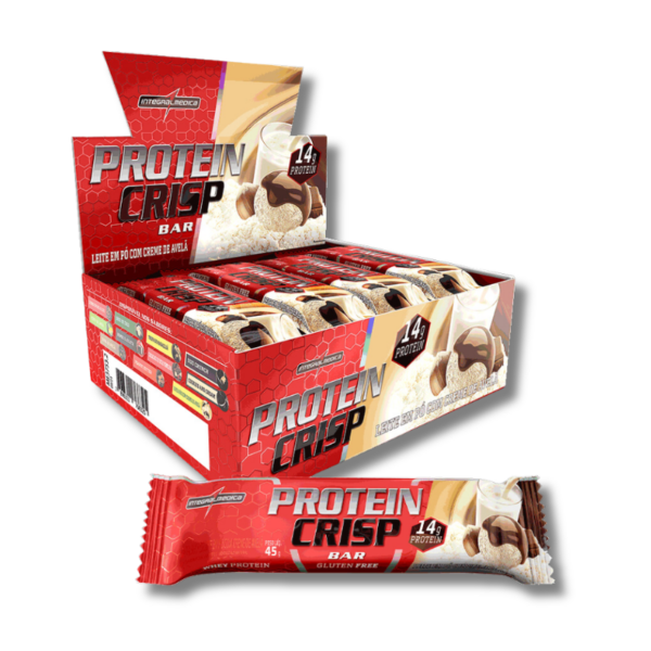 Barras de Proteína CRISP BAR - 12 unidades / 45 grs, leite con crema de avellana