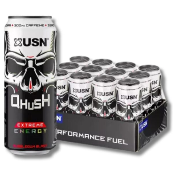 QHUSH Extreme ENERGY - 12 latas / 500 ml, bubblegum blast